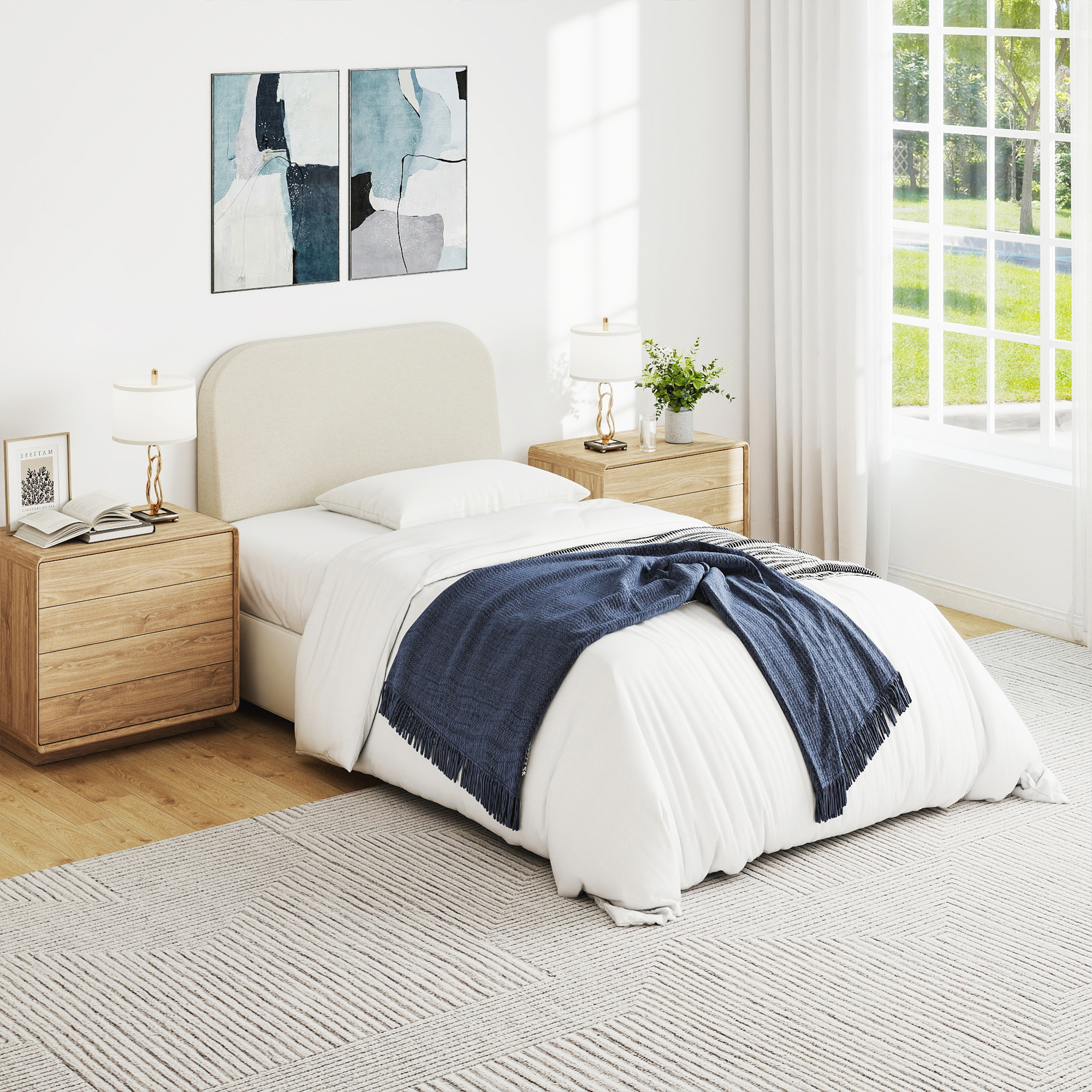 Twin Size No-Assembly 6" Thick Upholstered T-Shaped Headboard, Soft Linen Padded Wedge Backrest for Platform Beds & Metal Bed Frames, Fits 6"-15" Mattresses, Headboard Only- Light Gray