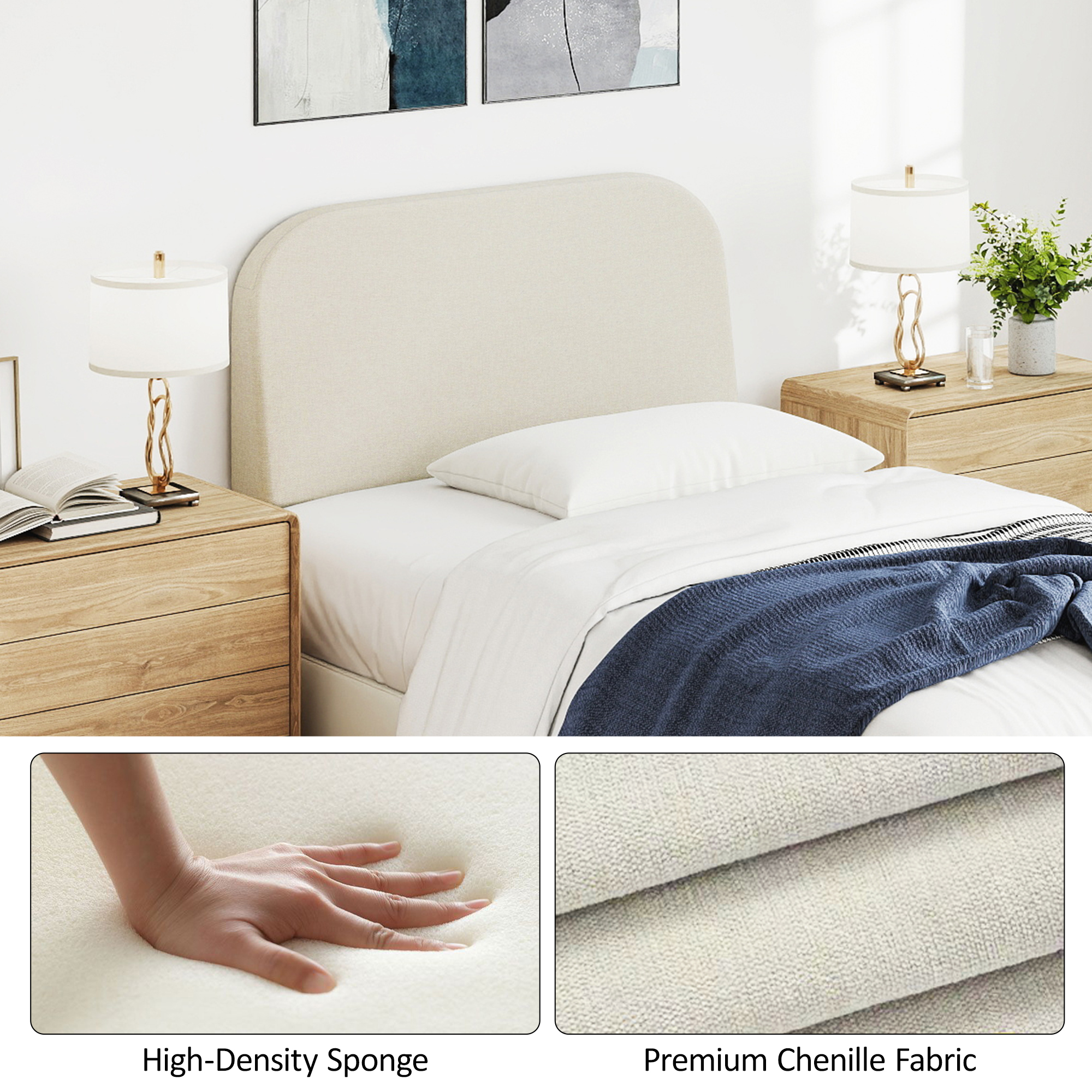 Twin Size No-Assembly 6" Thick Upholstered T-Shaped Headboard, Soft Linen Padded Wedge Backrest for Platform Beds & Metal Bed Frames, Fits 6"-15" Mattresses, Headboard Only- Light Gray