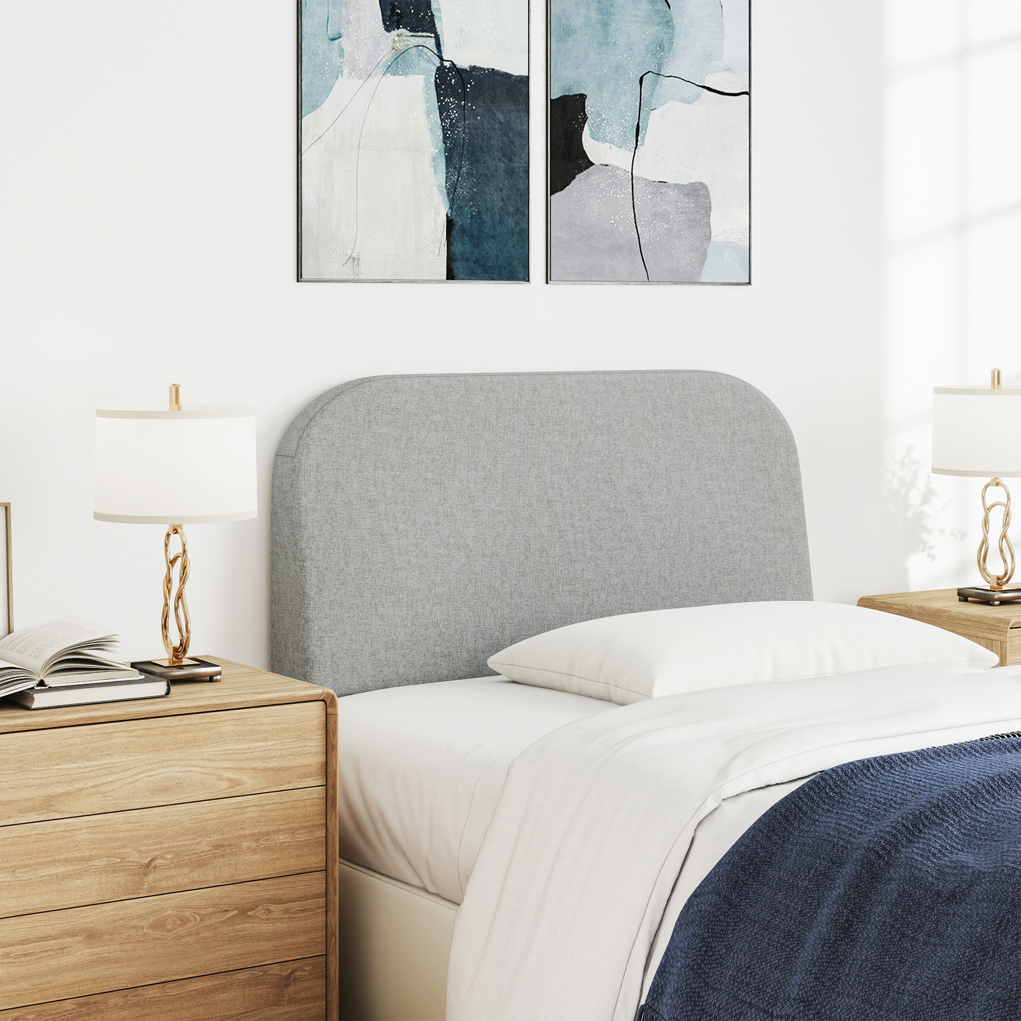 Twin Size No-Assembly 6" Thick Upholstered T-Shaped Headboard, Soft Linen Padded Wedge Backrest for Platform Beds & Metal Bed Frames, Fits 6"-15" Mattresses, Headboard Only- Light Gray