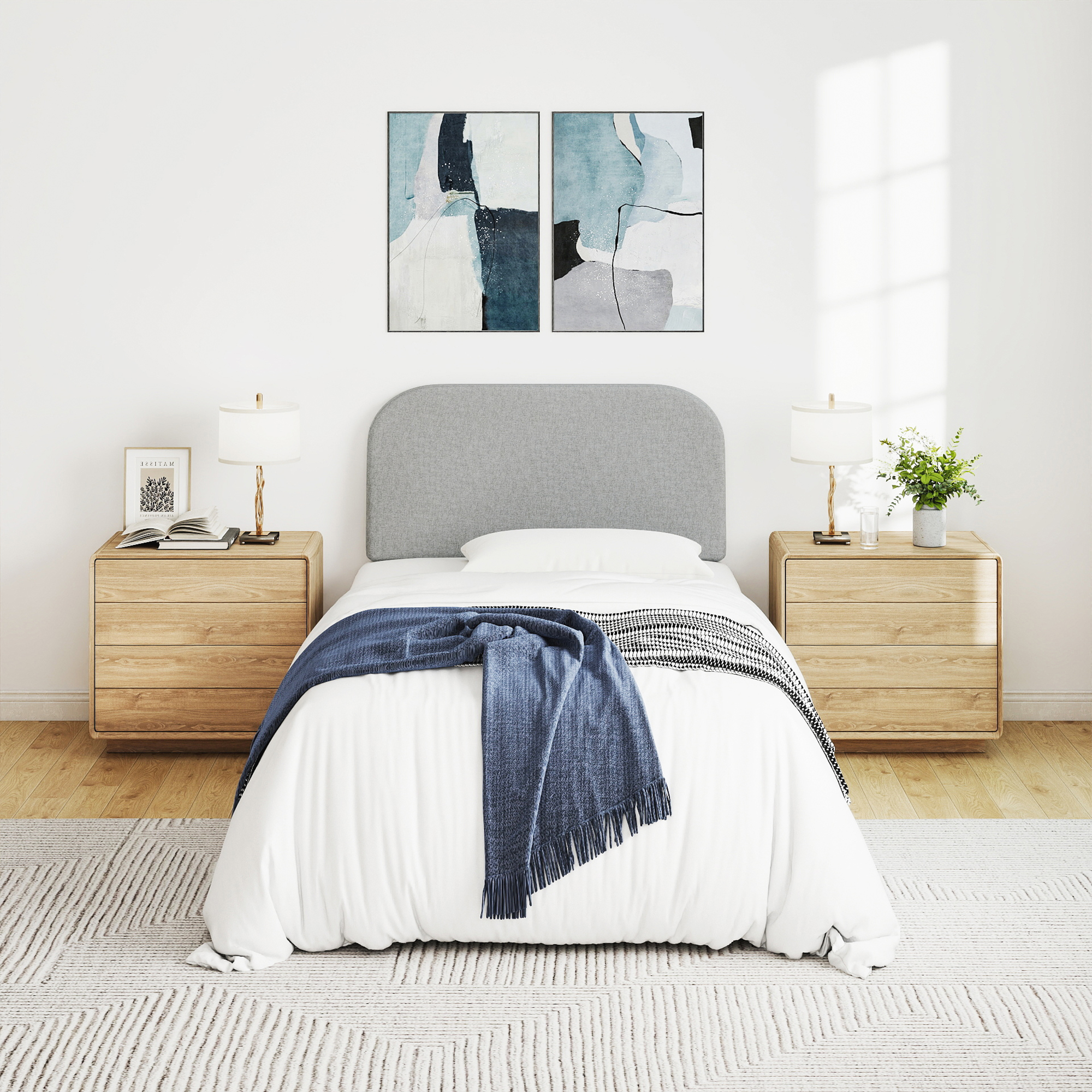 Twin Size No-Assembly 6" Thick Upholstered T-Shaped Headboard, Soft Linen Padded Wedge Backrest for Platform Beds & Metal Bed Frames, Fits 6"-15" Mattresses, Headboard Only- Light Gray