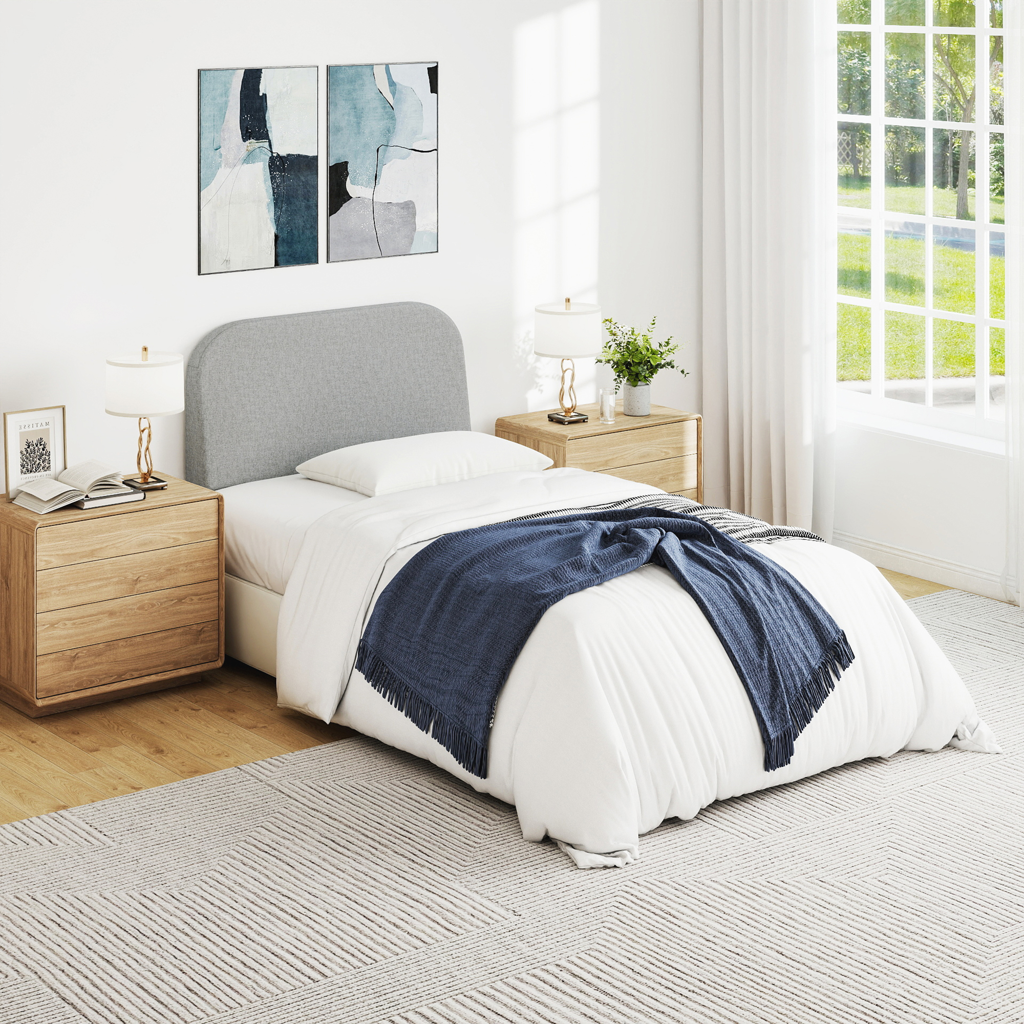 Twin Size No-Assembly 6" Thick Upholstered T-Shaped Headboard, Soft Linen Padded Wedge Backrest for Platform Beds & Metal Bed Frames, Fits 6"-15" Mattresses, Headboard Only- Light Gray