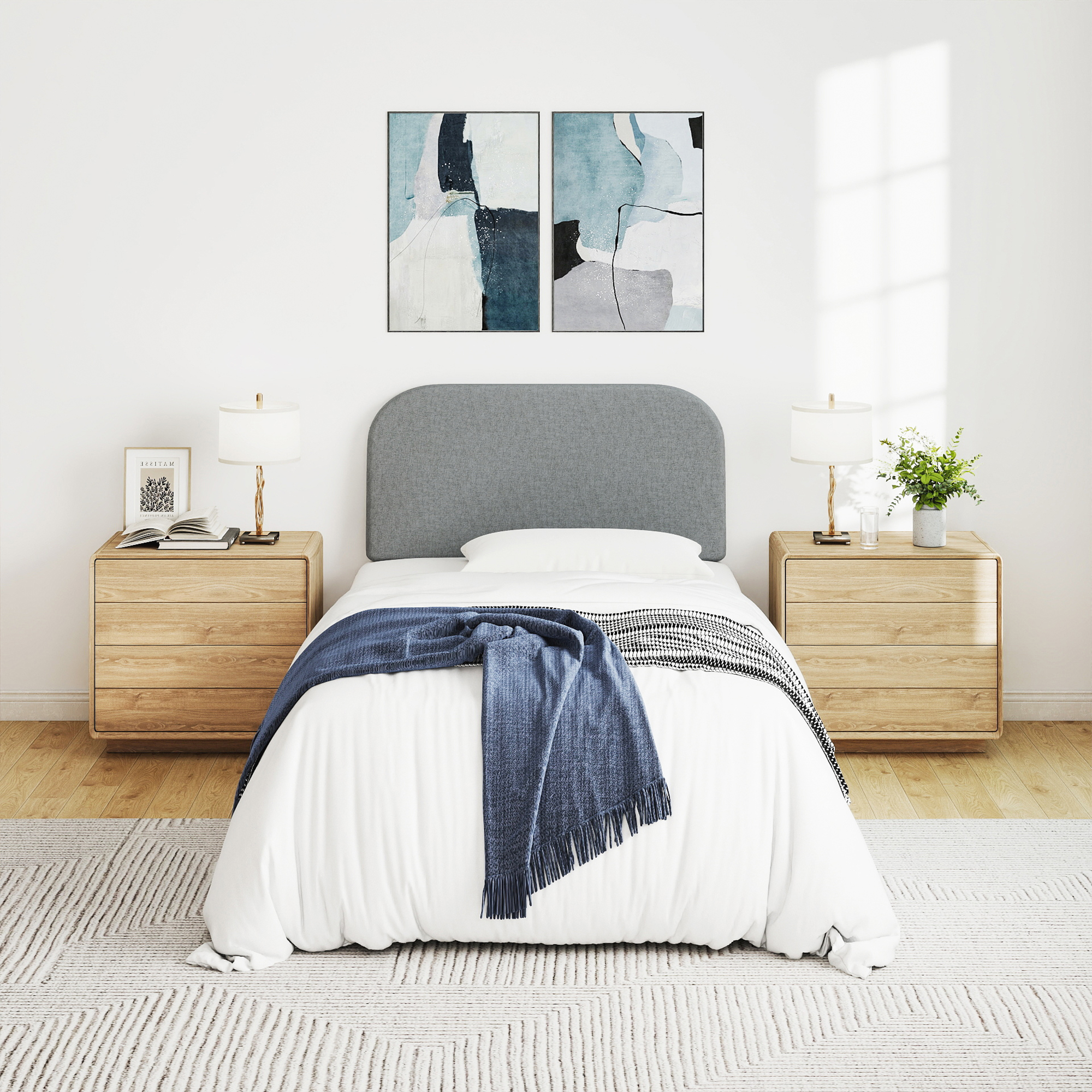 Twin Size No-Assembly 6" Thick Upholstered T-Shaped Headboard, Soft Linen Padded Wedge Backrest for Platform Beds & Metal Bed Frames, Fits 6"-15" Mattresses, Headboard Only- Dark Gray