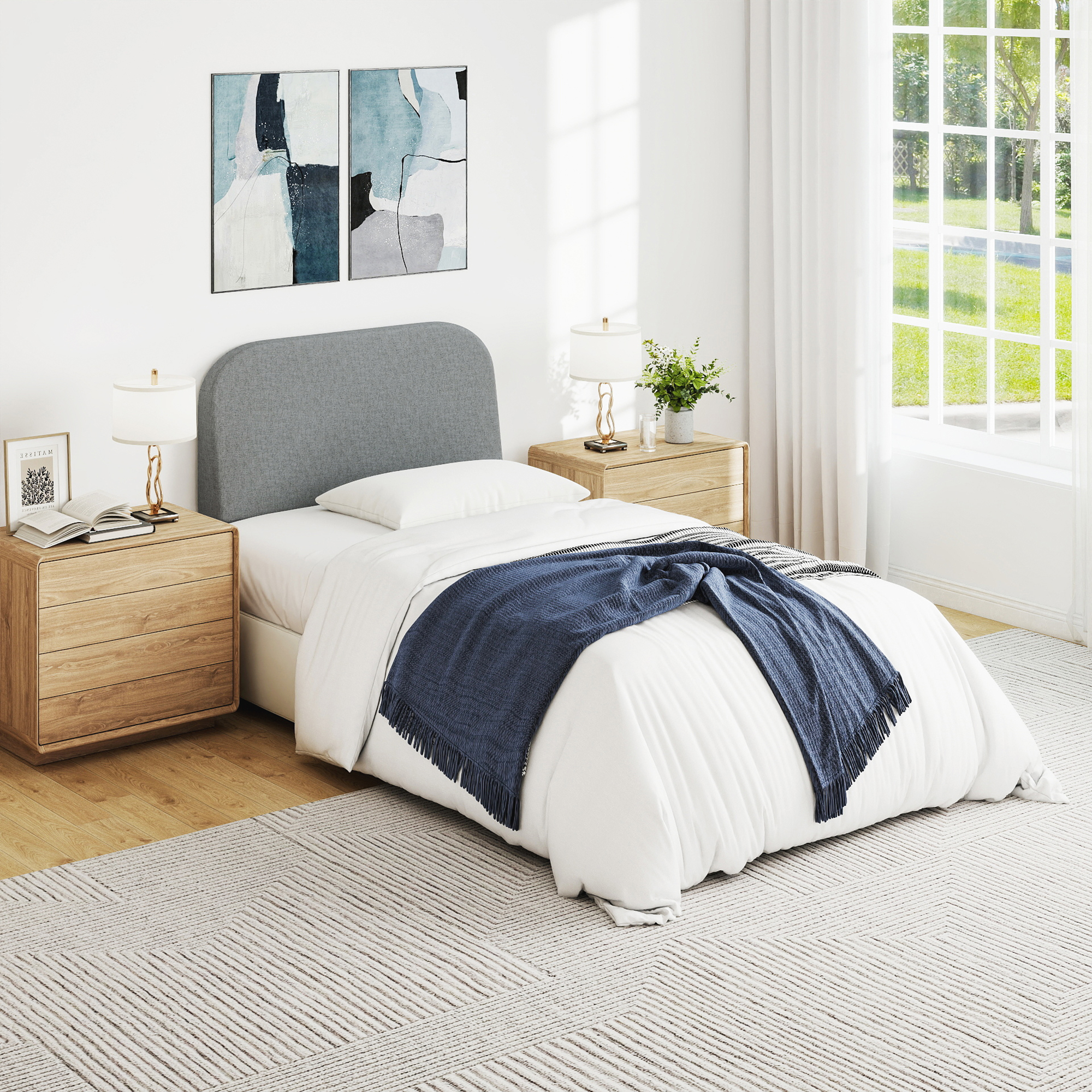 Twin Size No-Assembly 6" Thick Upholstered T-Shaped Headboard, Soft Linen Padded Wedge Backrest for Platform Beds & Metal Bed Frames, Fits 6"-15" Mattresses, Headboard Only- Dark Gray