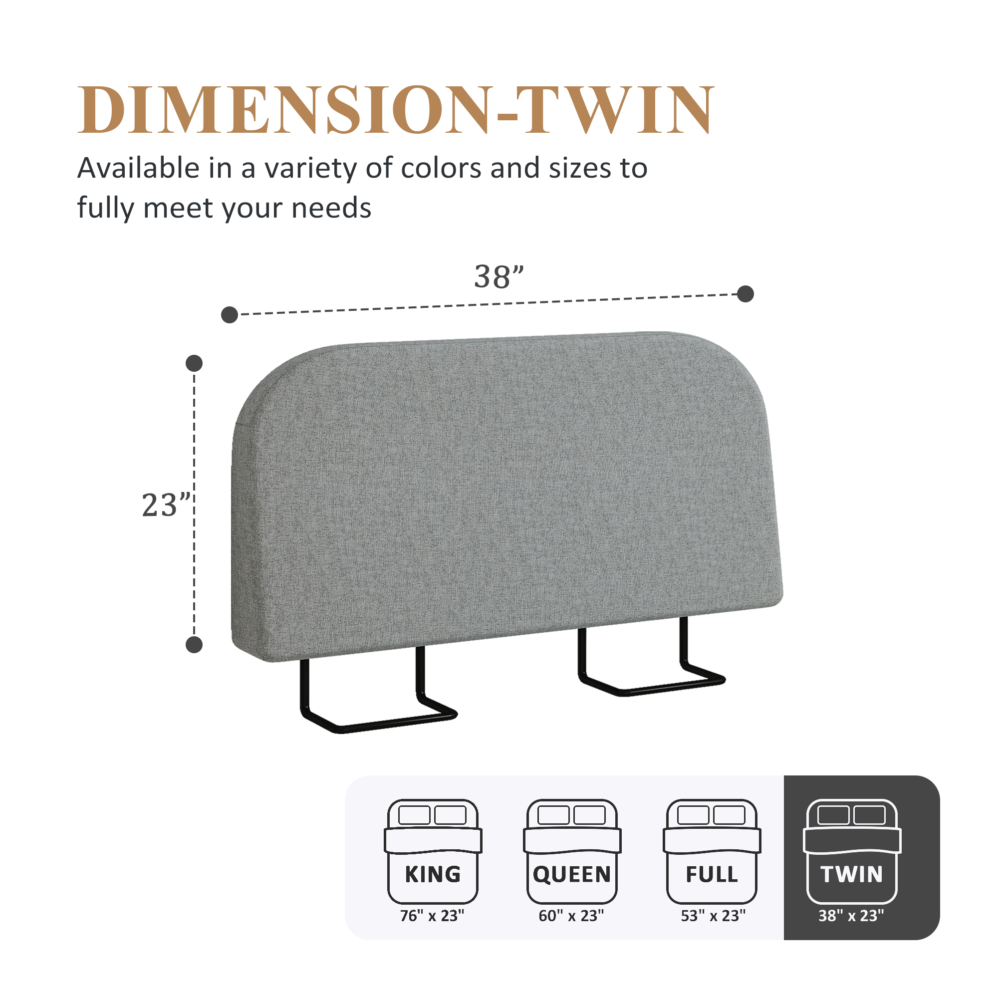Twin Size No-Assembly 6" Thick Upholstered T-Shaped Headboard, Soft Linen Padded Wedge Backrest for Platform Beds & Metal Bed Frames, Fits 6"-15" Mattresses, Headboard Only- Dark Gray