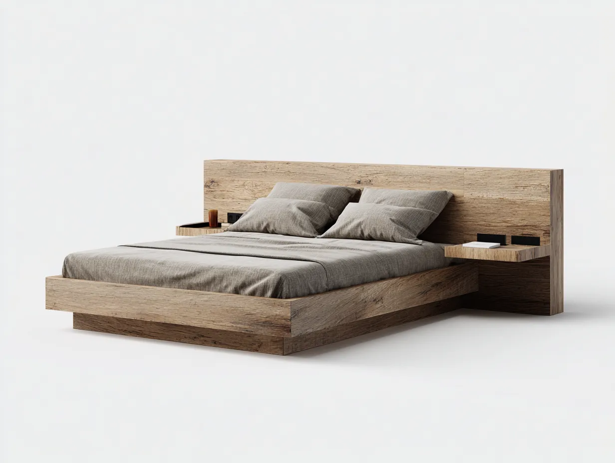 Lit double - bois massif - 208x168x88 cm - brun - style moderne-Casaupden