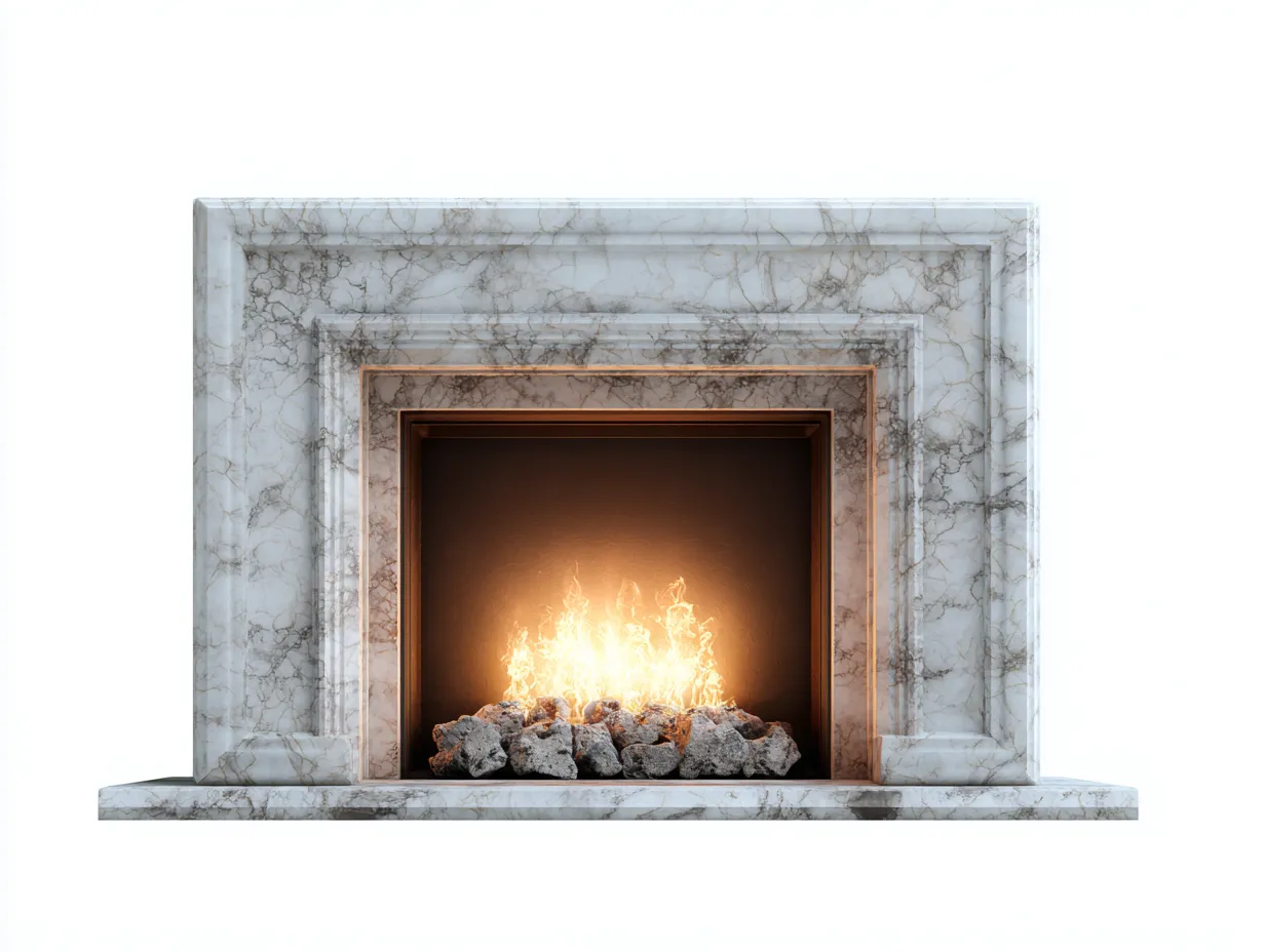 Cheminée électrique - marbre-métal-verre trempé - 140x30x105 cm - blanc-gris - style contemporain-Casaupden