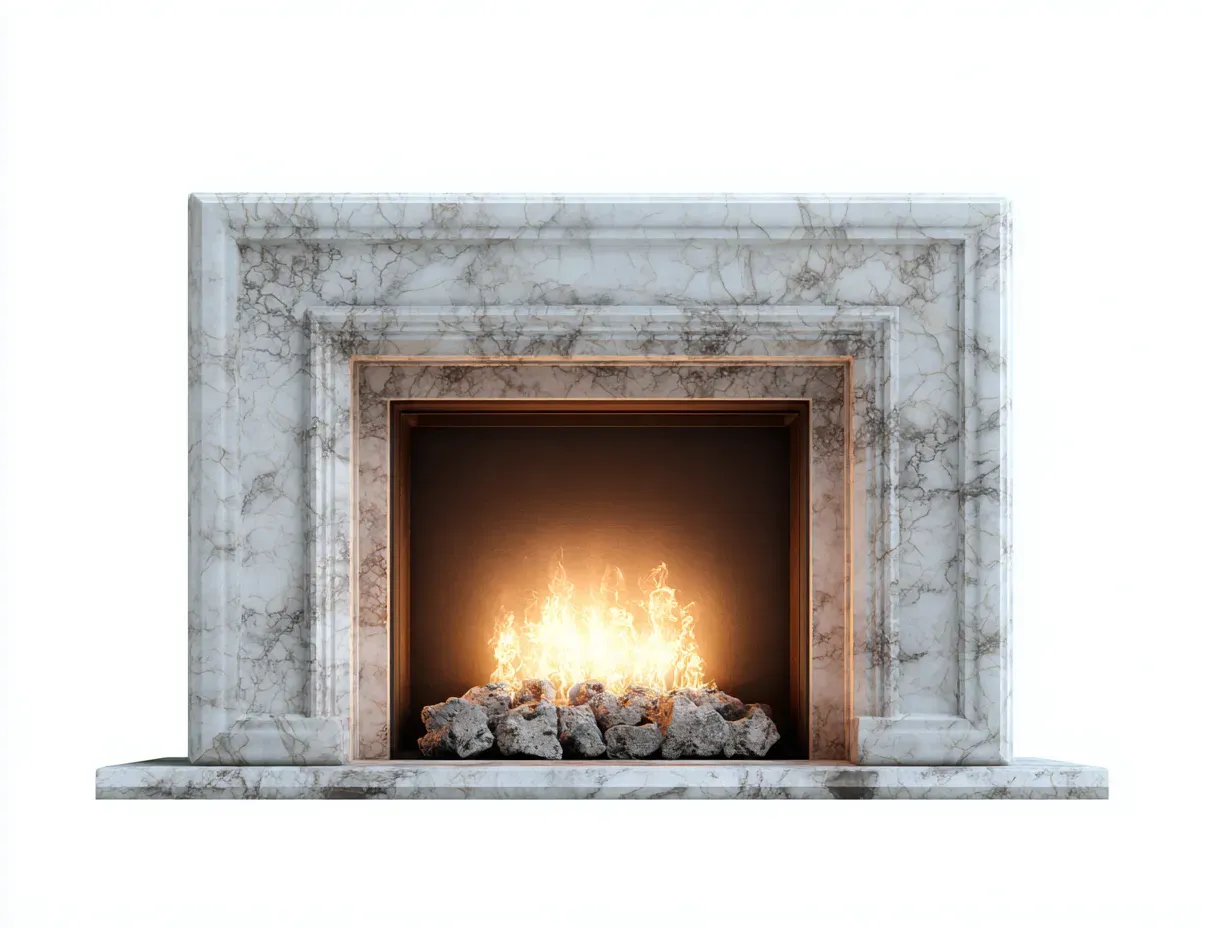 Cheminée électrique - marbre-métal-verre trempé - 140x30x105 cm - blanc-gris - style contemporain-Casaupden