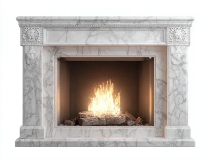 Cheminée électrique - marbre-métal-verre trempé - 150x36x112 cm - blanc - style classique-Casaupden