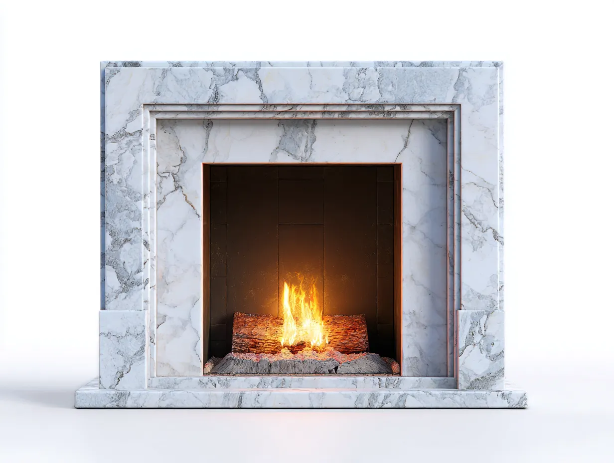 Cheminée électrique - marbre-métal-verre trempé - 128x32x102 cm - blanc-noir - style moderne-Casaupden