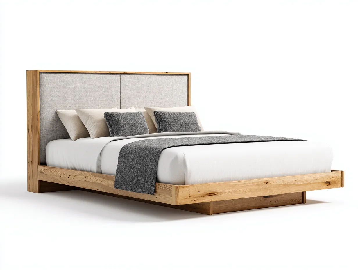 Lit double - bois massif-tissu - 214x174x110 cm - brun-gris - style moderne-Casaupden