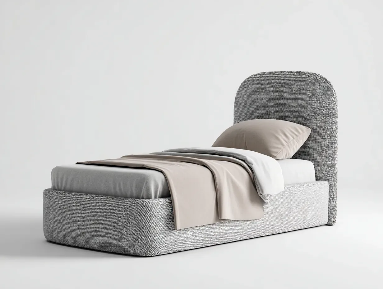 Lit simple - tissu - 202x102x105 cm - gris clair-beige - style moderne-Casaupden
