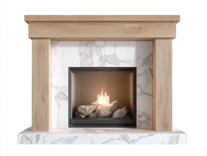 Cheminée électrique - bois-marbre-métal-verre trempé - 130x31x102 cm - beige-blanc-noir - style naturel-Casaupden
