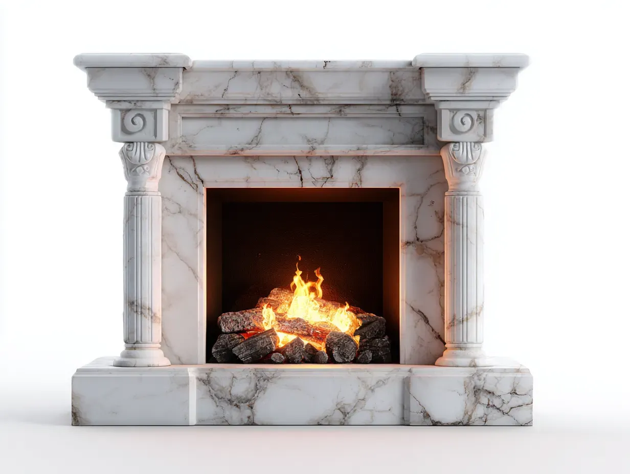 Cheminée électrique - marbre-métal-verre trempé - 132x35x108 cm - blanc - style classique-Casaupden