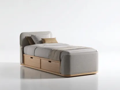 Lit simple - bois-tissu - 205x105x98 cm - beige-marron - style moderne-Casaupden