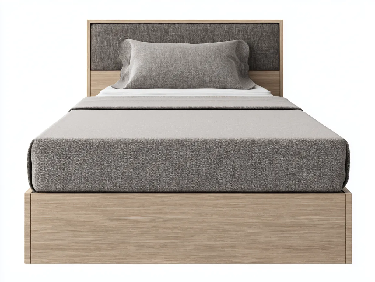 Lit simple - bois-tissu - 206x106x100 cm - beige-marron - style moderne-Casaupden