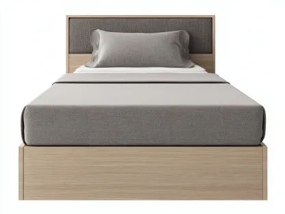 Lit simple - bois-tissu - 206x106x100 cm - beige-marron - style moderne-Casaupden