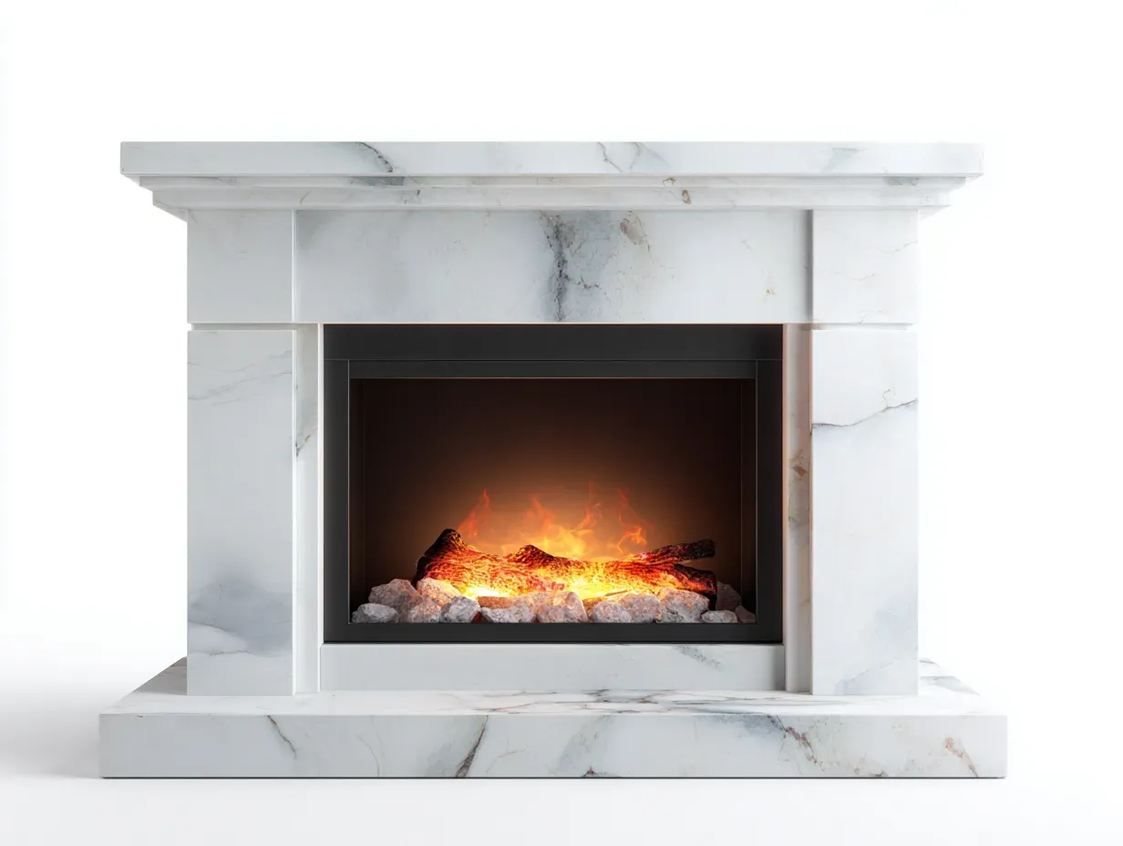 Cheminée électrique - marbre-métal-verre trempé - 142x30x100 cm - blanc-gris - style minimaliste-Casaupden
