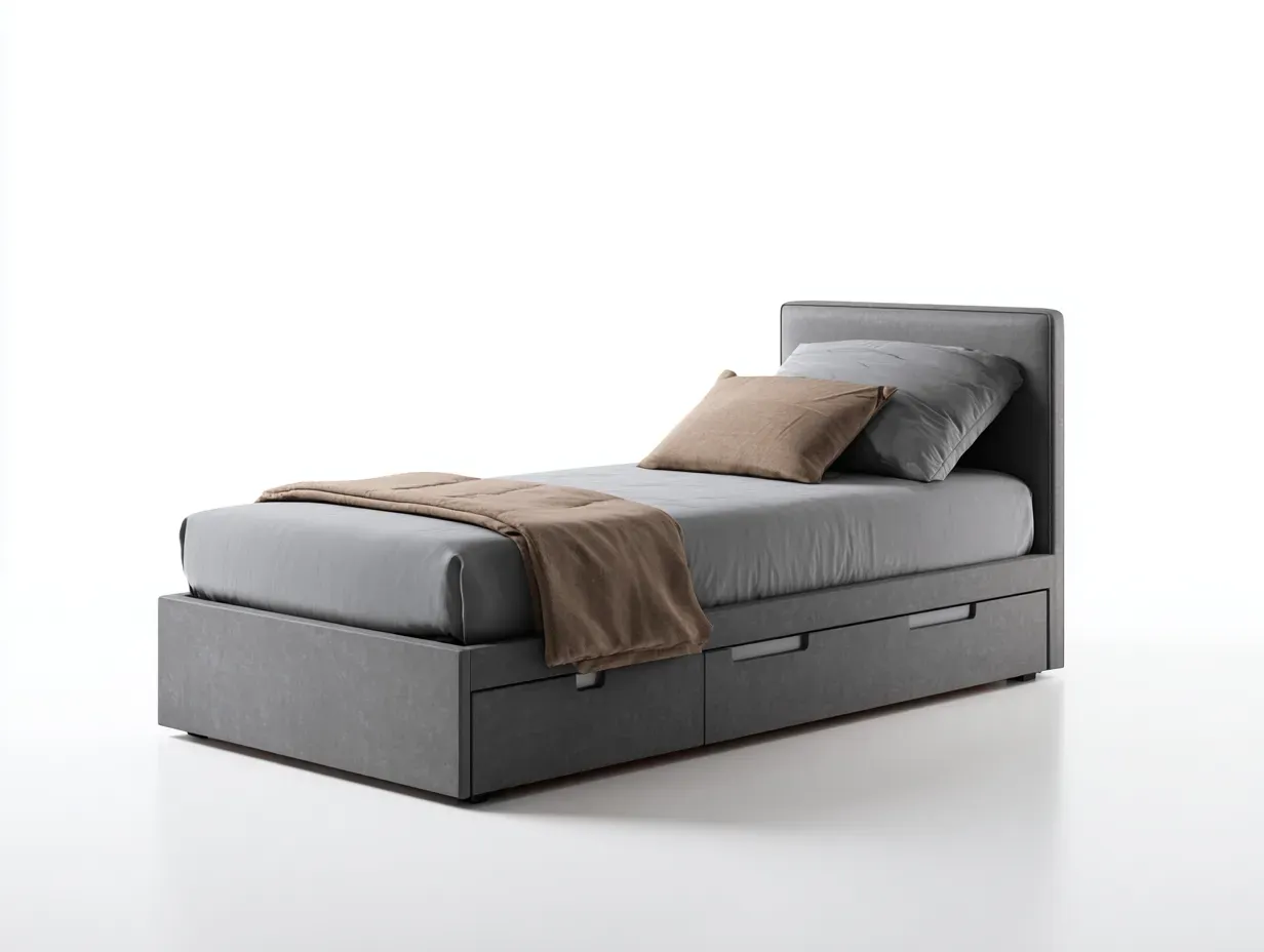 Lit simple - bois-tissu - 203x103x97 cm - gris - style moderne-Casaupden