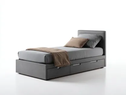 Lit simple - bois-tissu - 203x103x97 cm - gris - style moderne-Casaupden
