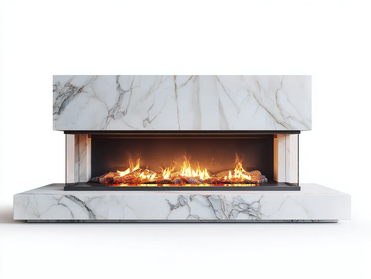 Cheminée électrique - marbre-métal-verre trempé - 160x35x85 cm - blanc-gris-noir - style contemporain-Casaupden