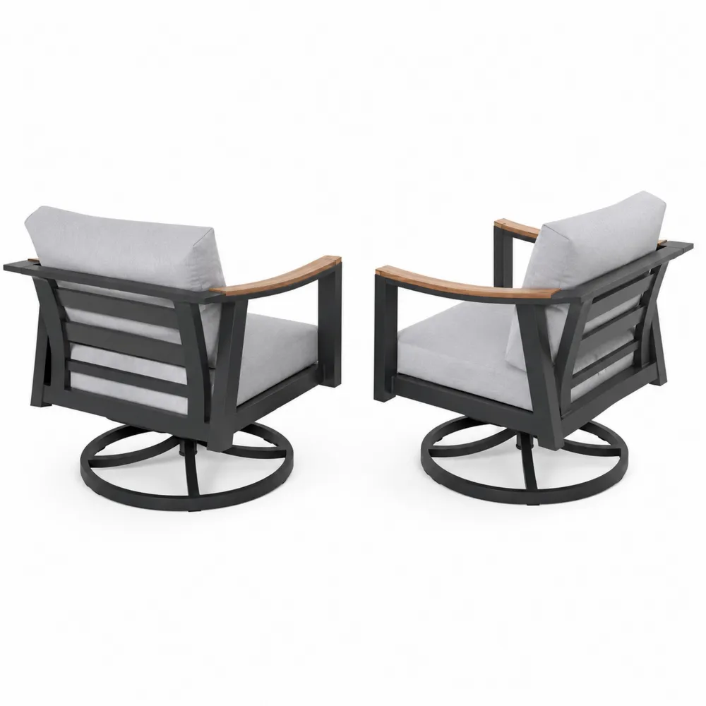 Set di 2 sedie da patio in metallo e legno con cuscini in tessuto-Retrochateaue