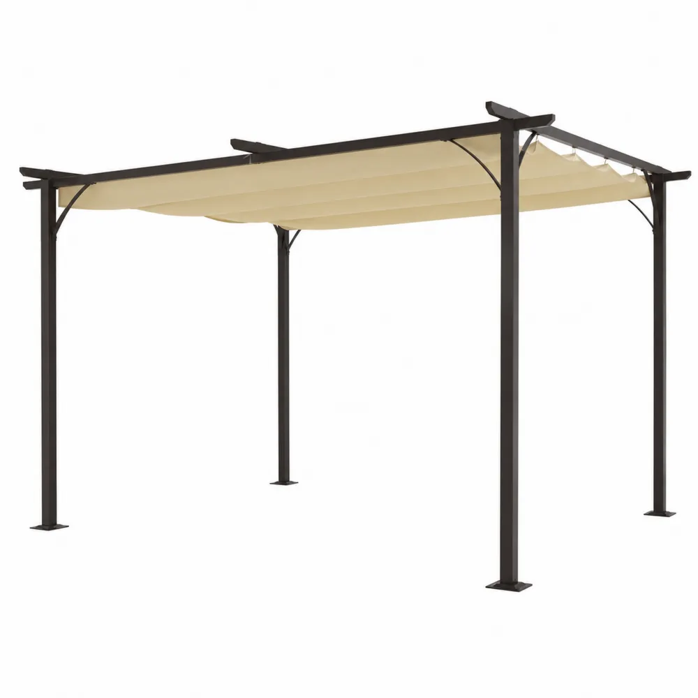 Gazebo Metallo 300x300x230 cm con Telo Poliestere Beige-Retrochateaue