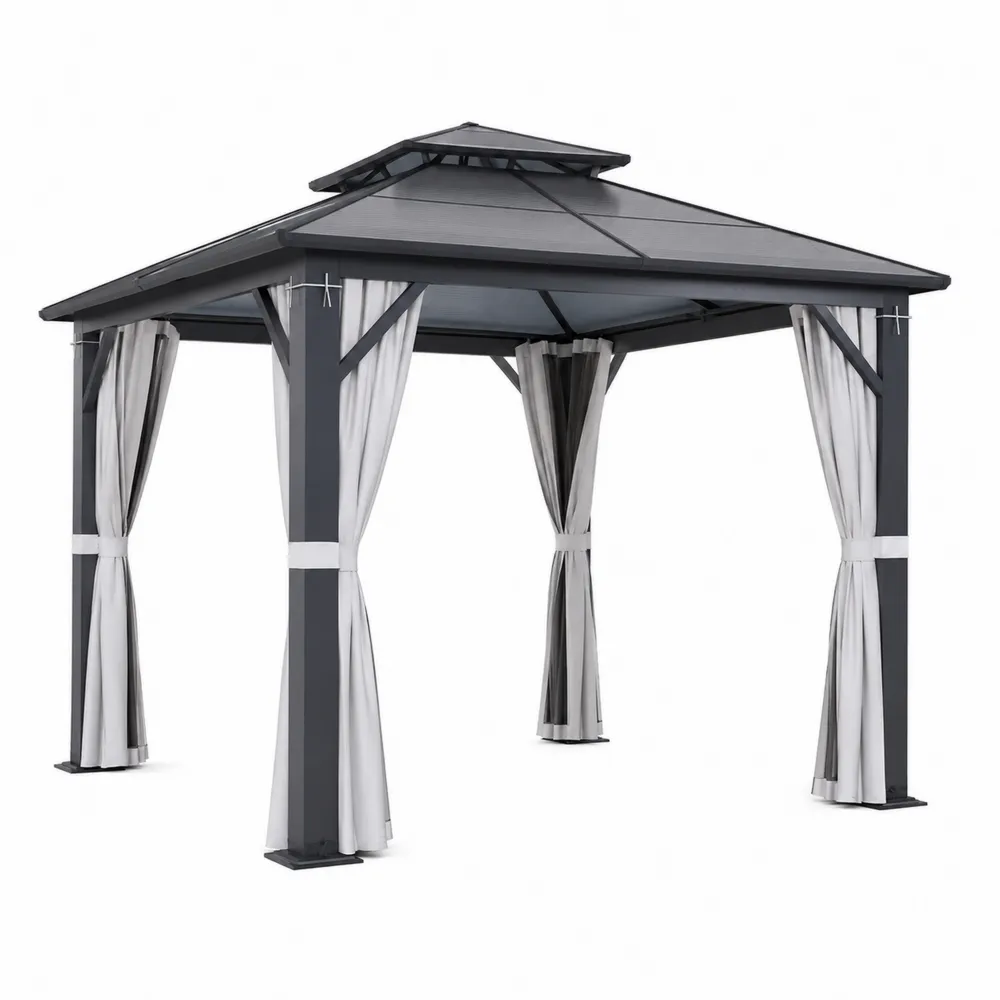 Gazebo in Alluminio Grigio con Tetto in Policabornato 3x3m-Retrochateaue