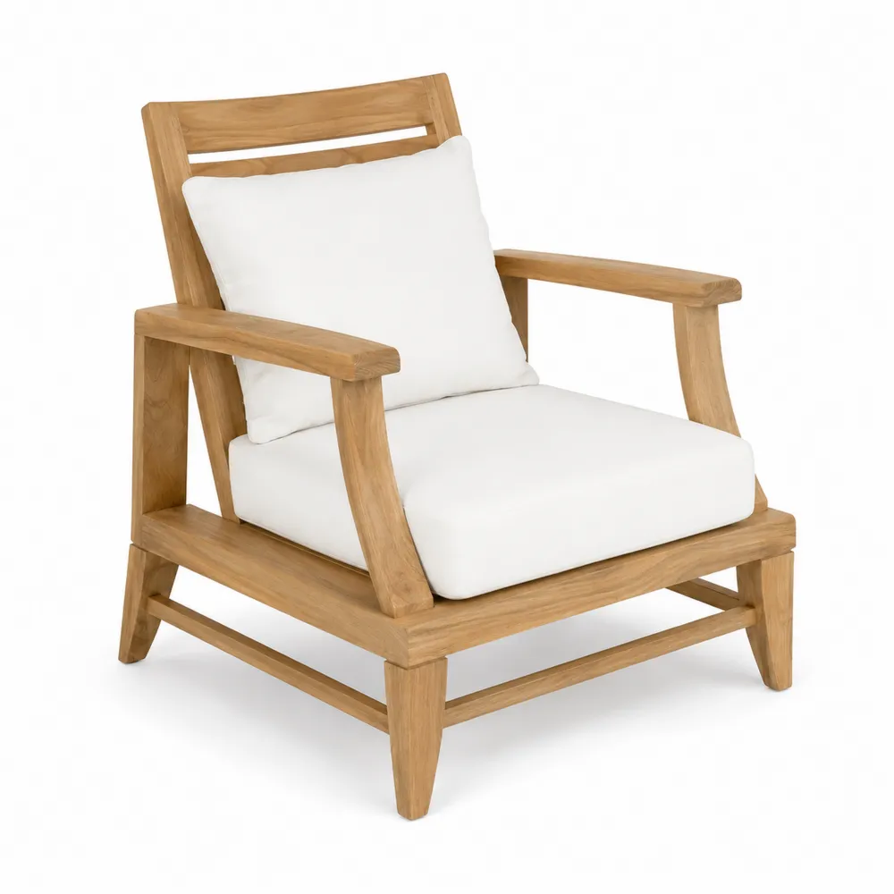 Poltrona in Teak con Cuscini Bianchi-Retrochateaue