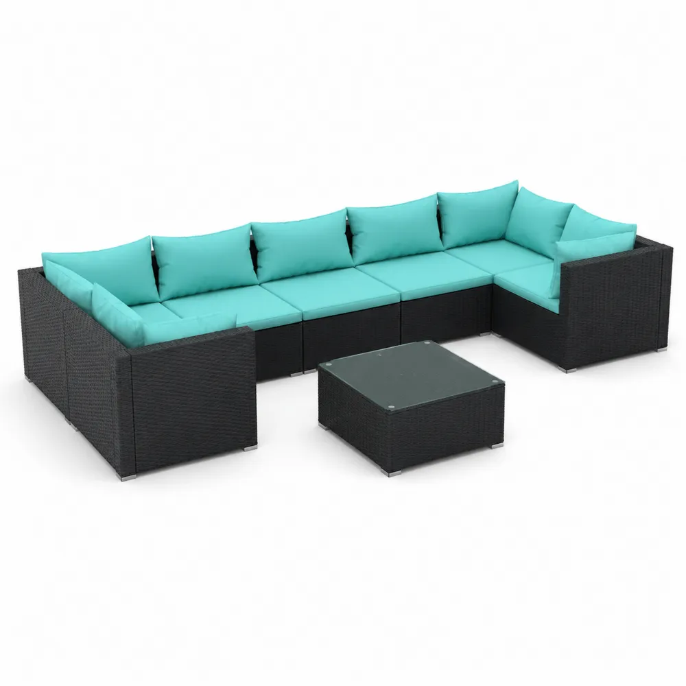 Set da Giardino in Rattan con Cuscini Turchesi-Retrochateaue