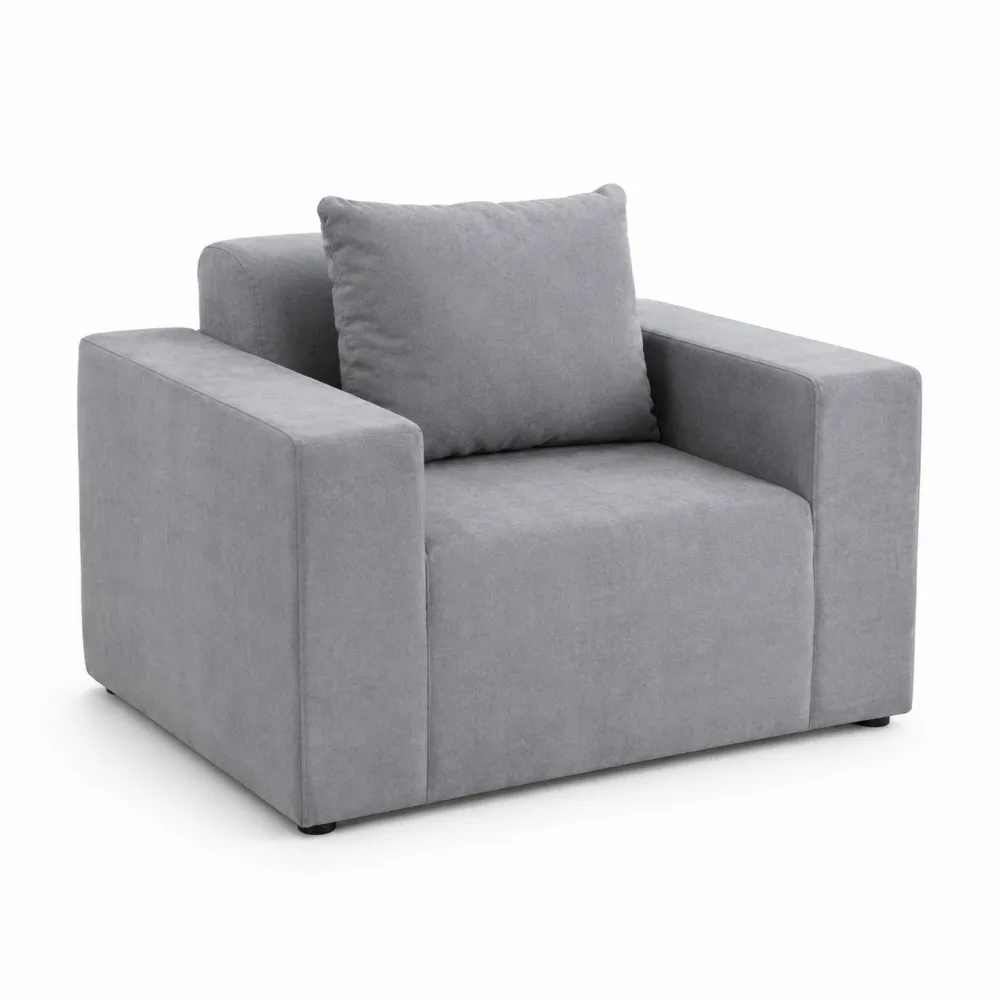 Poltrona in tessuto grigio con cuscino-Retrochateaue