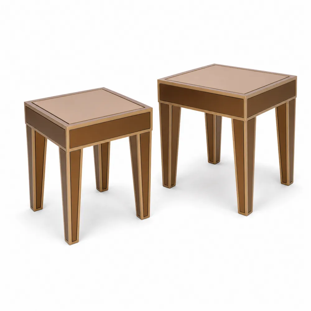 Set di Tavolini Rettangolari in Vetro e MDF Bronzo-Retrochateaue