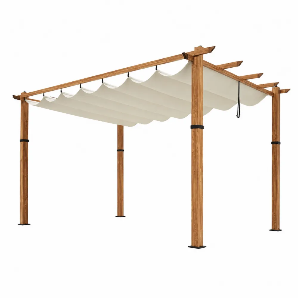 Pergola in legno con copertura in poliestere regolabile-Retrochateaue