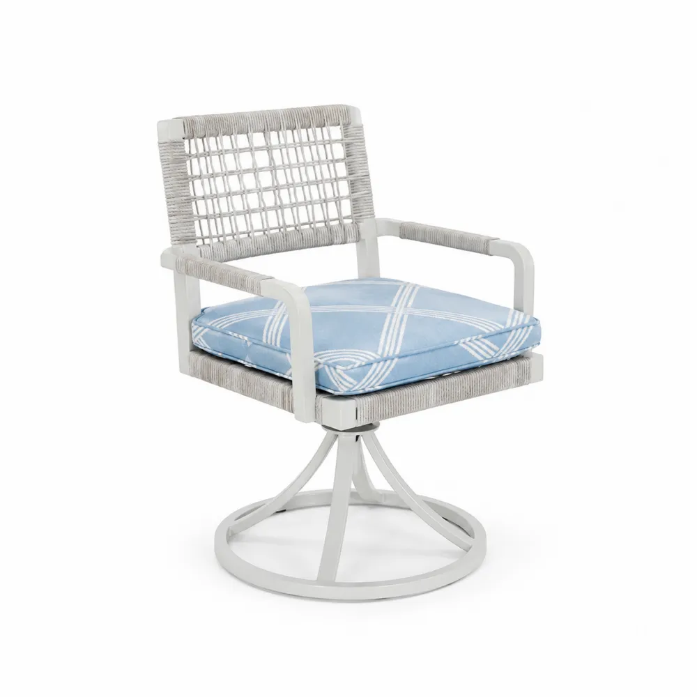 Sedia da Patio in Alluminio con Cuscino Azzurro e Schienale in Rattan Sintetico-Retrochateaue