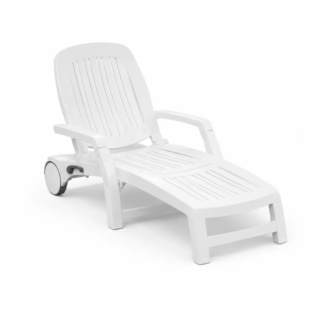 Sdraio in Plastica per Esterni con Ruote Bianco-Retrochateaue