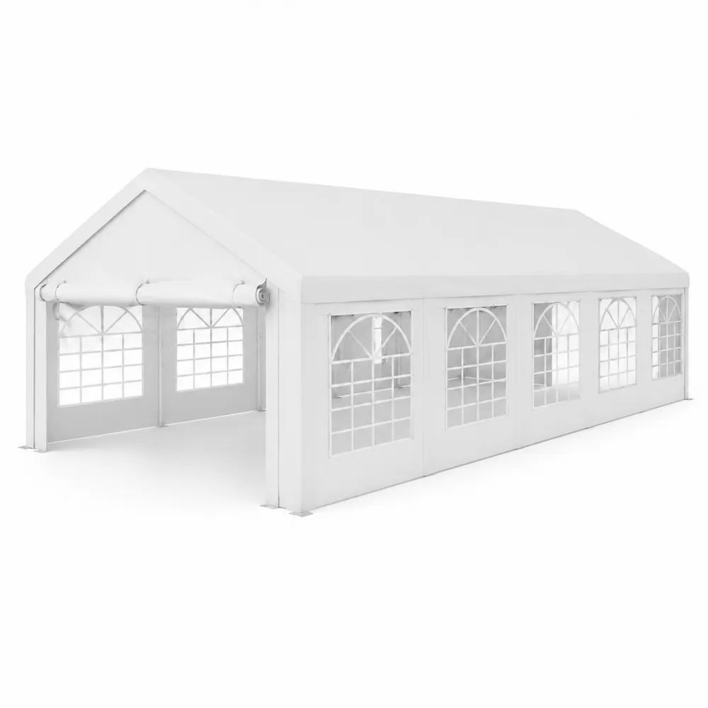 Gazebo da Esterno in Acciaio e Polietilene Bianco 9x3x2.5m-Retrochateaue