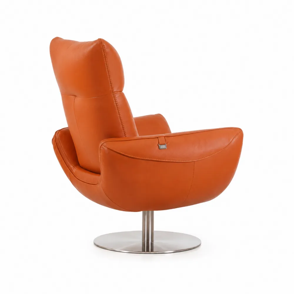 Poltrona Girevole Reclinabile in Pelle con Base in Acciaio Inox-Retrochateaue
