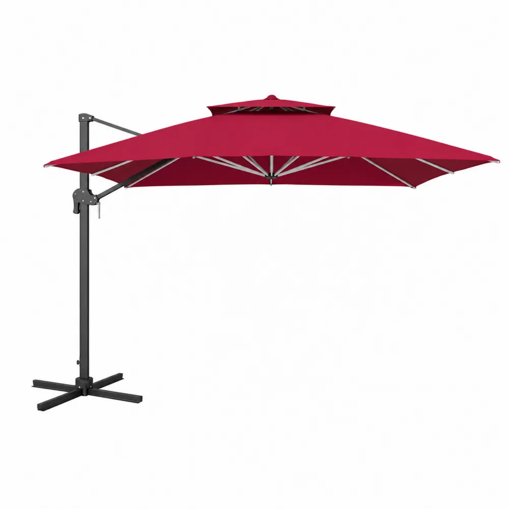 Ombrellone a braccio laterale in tessuto rosso 300x300 cm-Retrochateaue