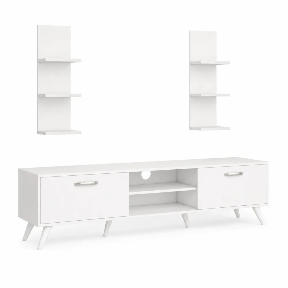 Set Mobili TV con Mensole in MDF Bianco-Zenhouseeu
