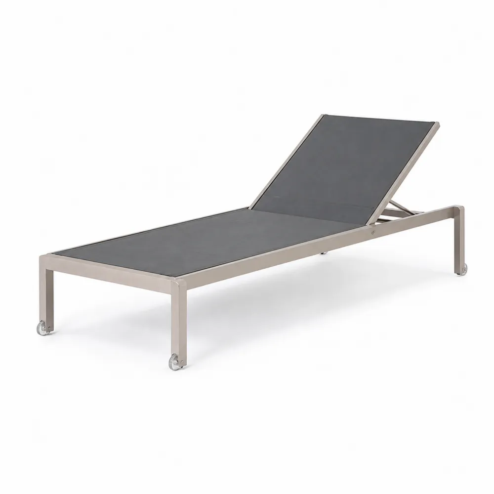 Lettino prendisole in acciaio inox e tessuto sintetico grigio 200x70x35 cm-Zenhouseeu
