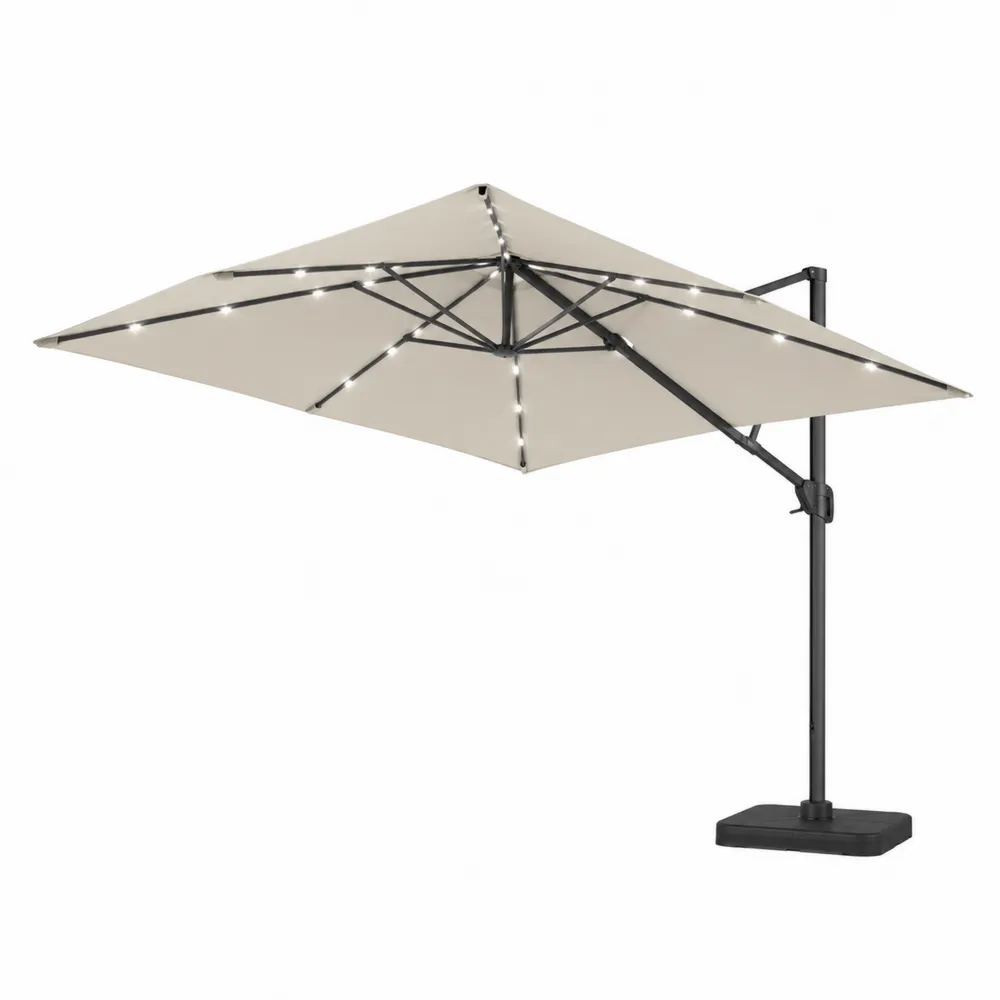 Ombrellone a Braccio LED 3x3m Alluminio Poliestere Tortora-Zenhouseeu