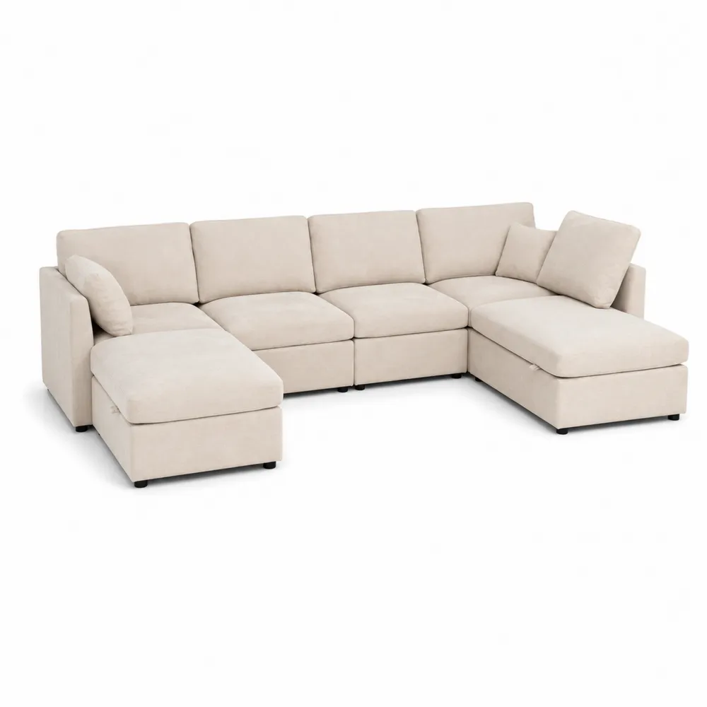 Divano angolare modulare in tessuto beige-Zenhouseeu