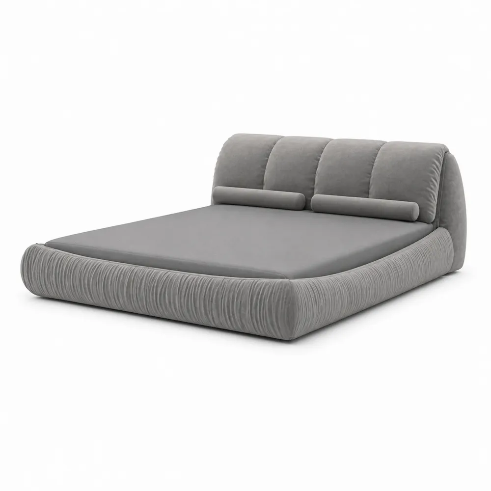 Letto matrimoniale in tessuto grigio 200x180 cm-Zenhouseeu