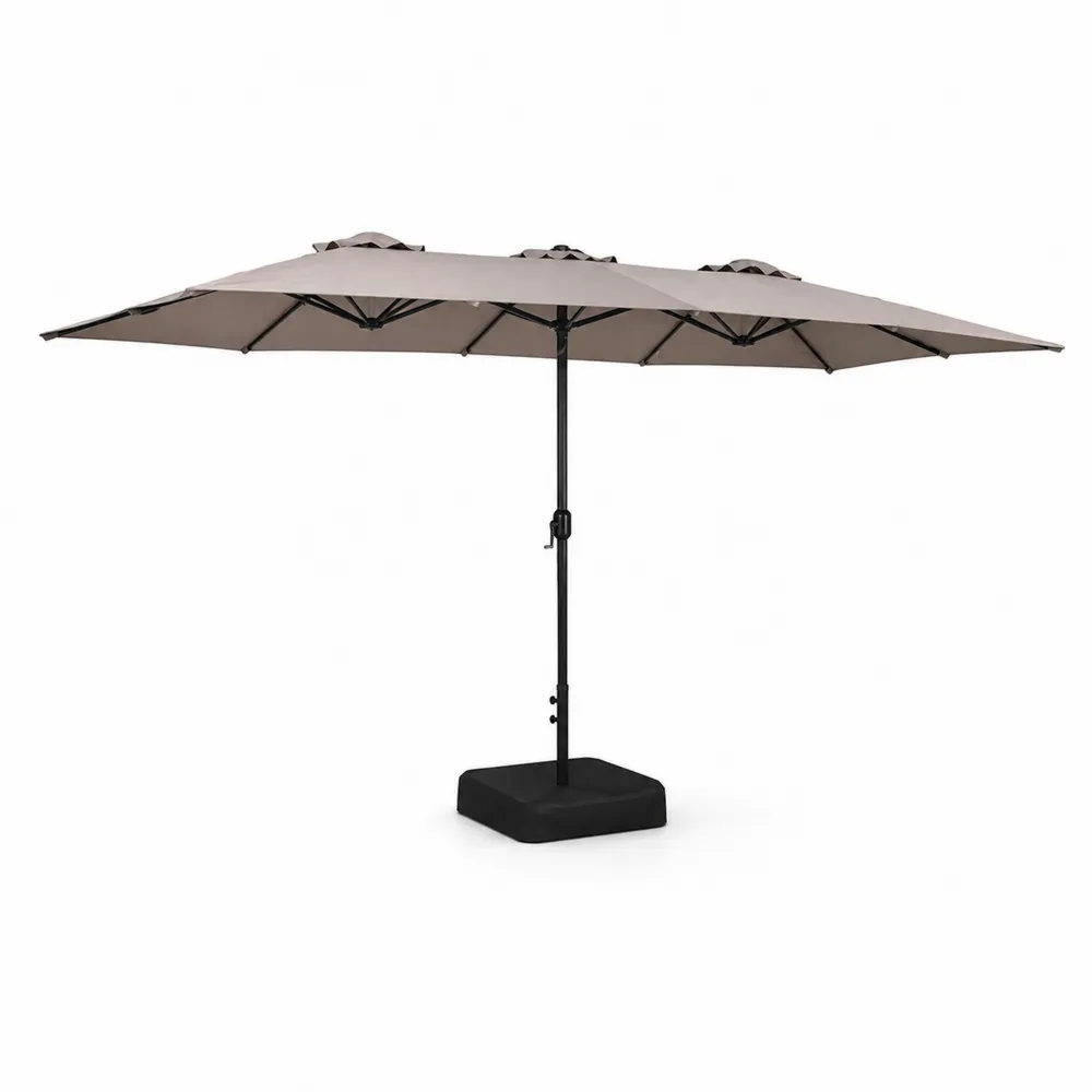 Ombrellone Doppio Rettangolare in Tessuto Poliestere Beige con Struttura in Metallo-Zenhouseeu