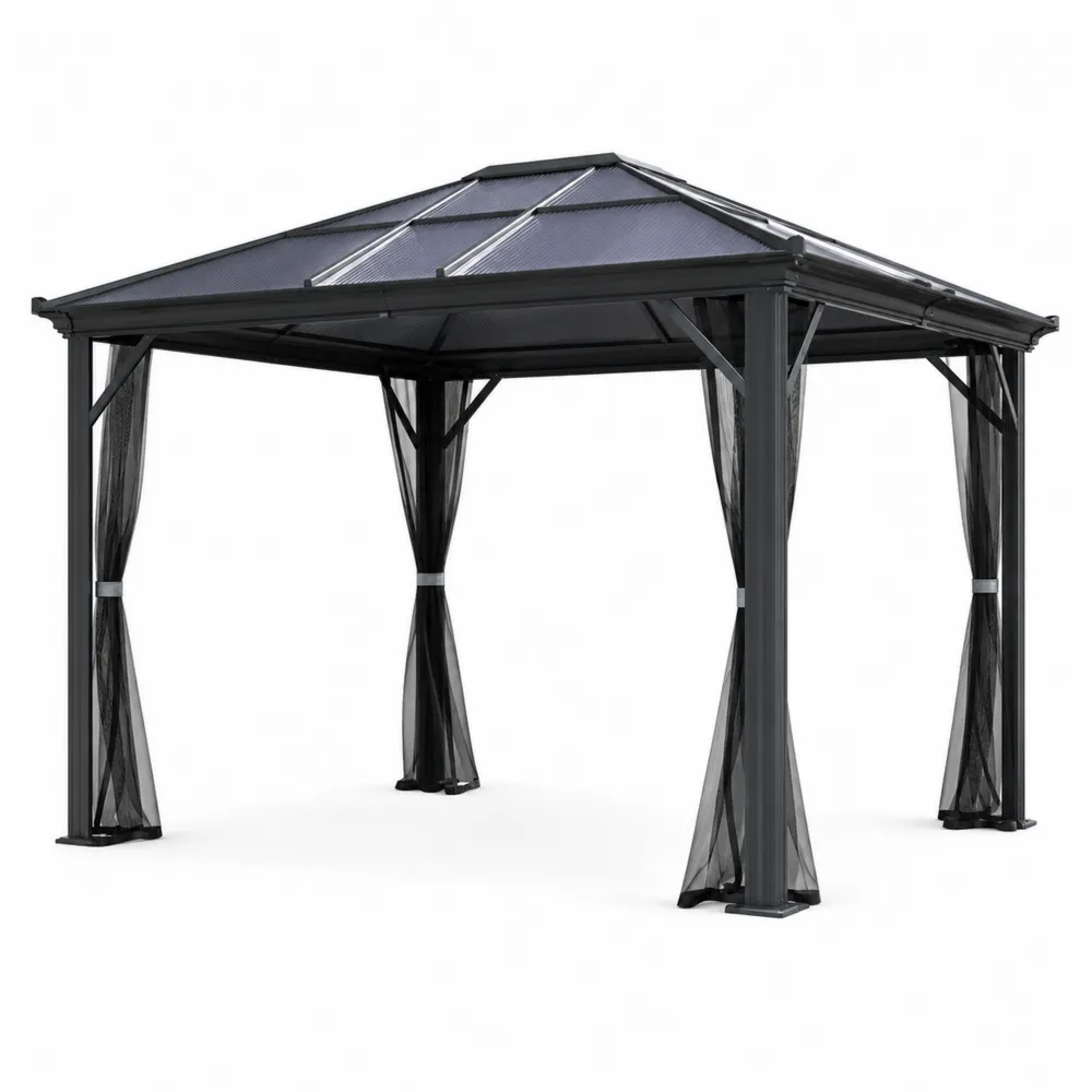 Gazebo in Alluminio con Tetto in Policarbonato 300x300 cm-Zenhouseeu