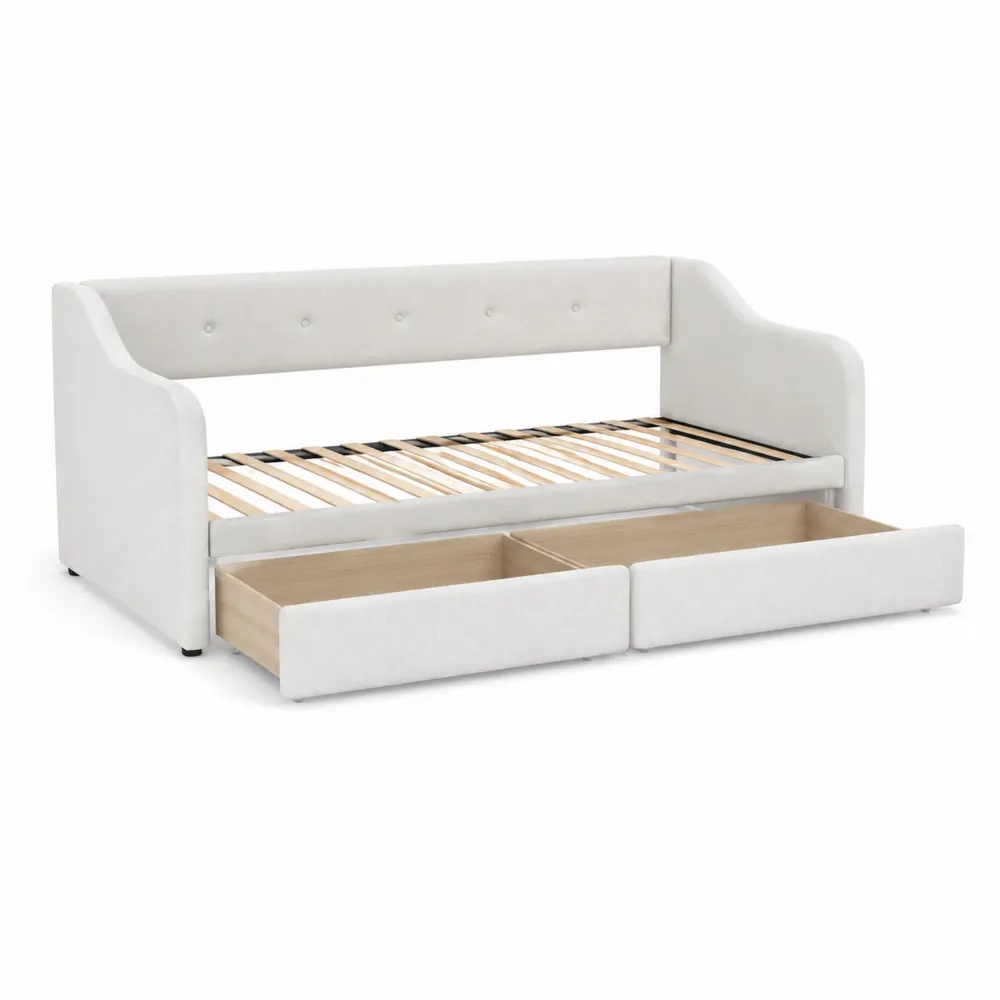 Divano Letto in Tessuto Bianco con Cassetti in Legno-Zenhouseeu