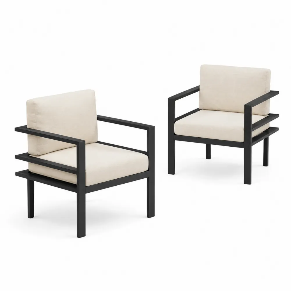 Set di 2 Sedie da Giardino in Metallo con Cuscini in Poliestere Beige-Zenhouseeu
