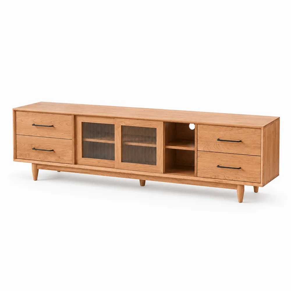 Mobile TV in legno con cassetti e ante in vetro-Zenhouseeu