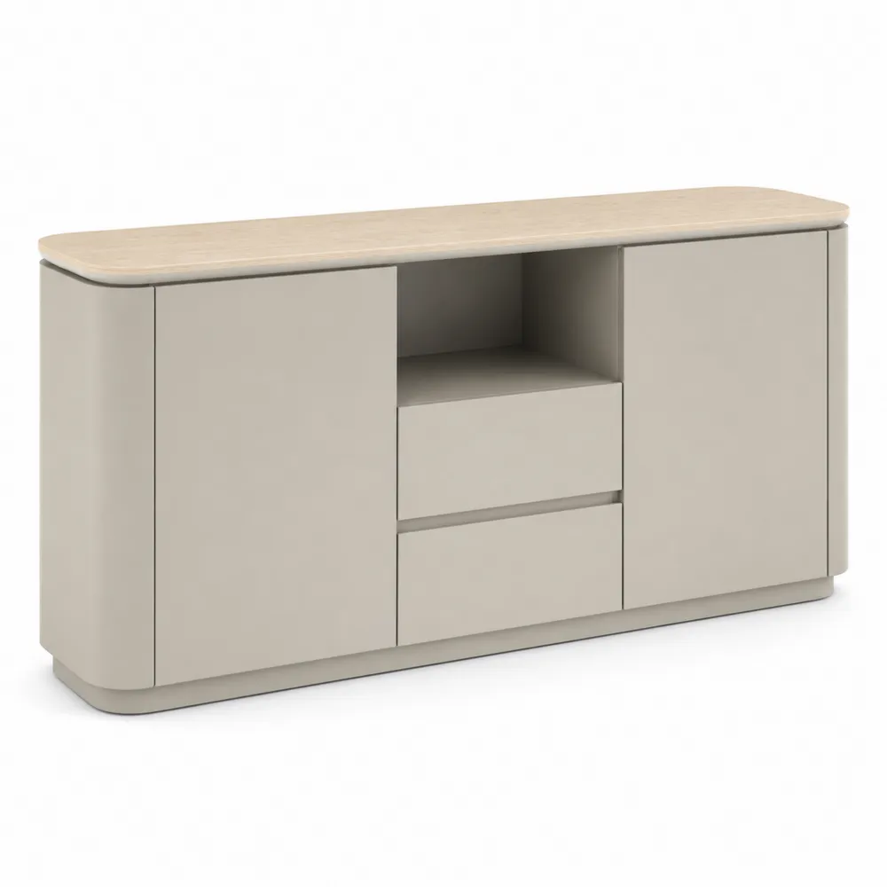 Credenza in legno laminato con cassetti e ante beige 150x40x75 cm-Zenhouseeu