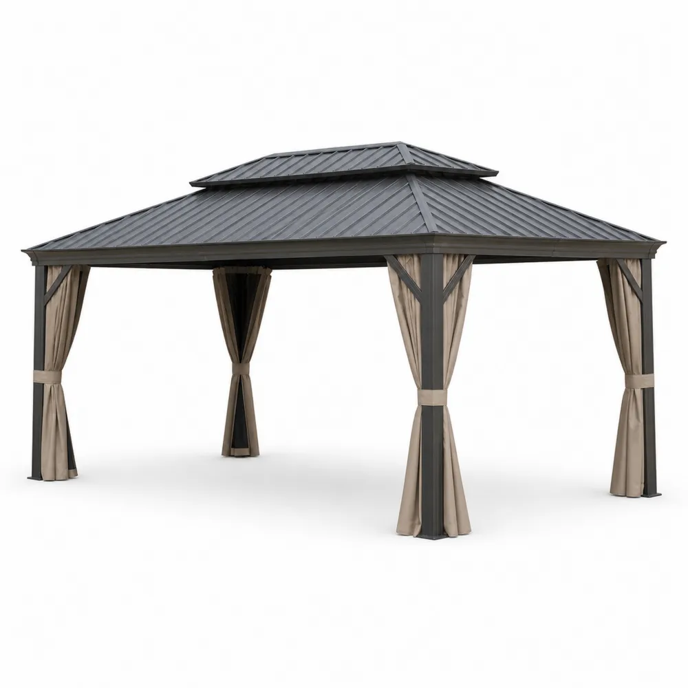 Gazebo in Metallo con Tende in Poliestere 400x300x264 cm-Zenhouseeu