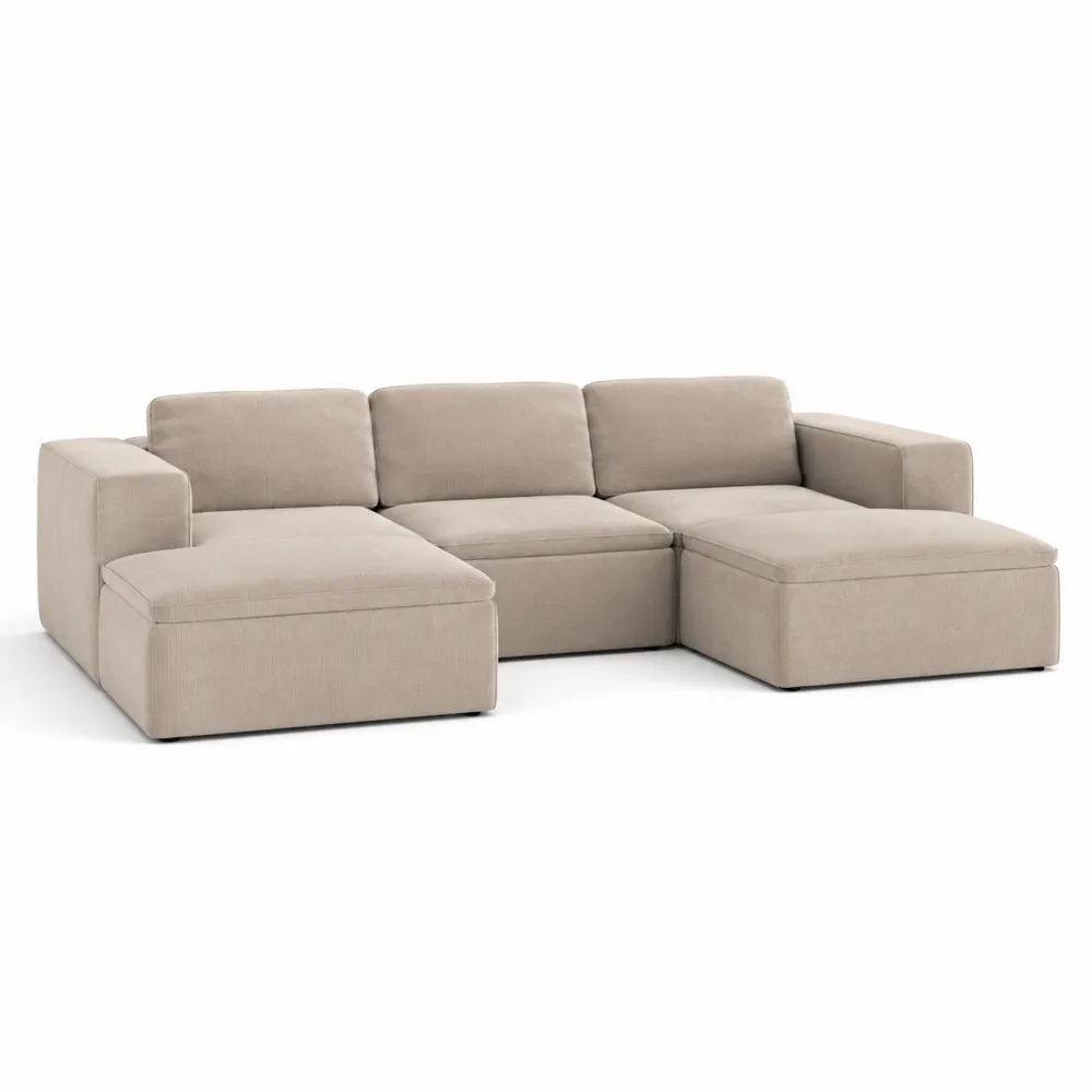Sofa modułowa z szezlongami, beżowa, 292 cm